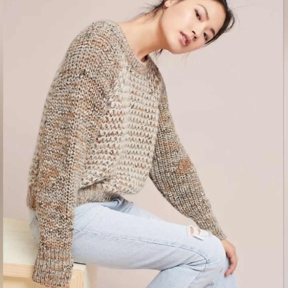 Anthropologie Moth Hillwalk Sweater MultiColored Wool Mohair Chunky Knit